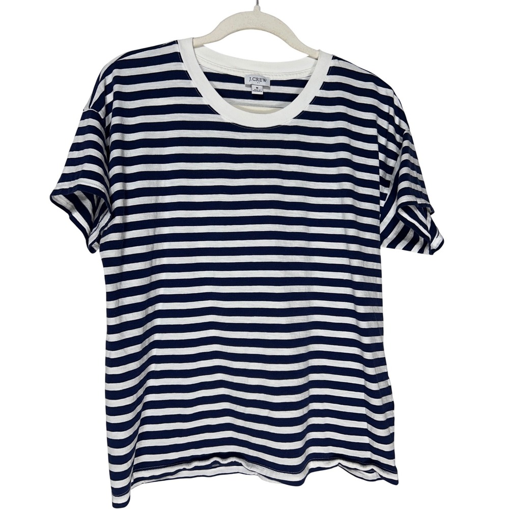 J.Crew Womens Navy White Striped Short Sleeve Crewneck T-Shirt Size M